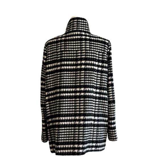 Rafaella Car Coat Black White Brushed Plaid Faux Leather Detail Outerwear Large - Picture 7 of 12
